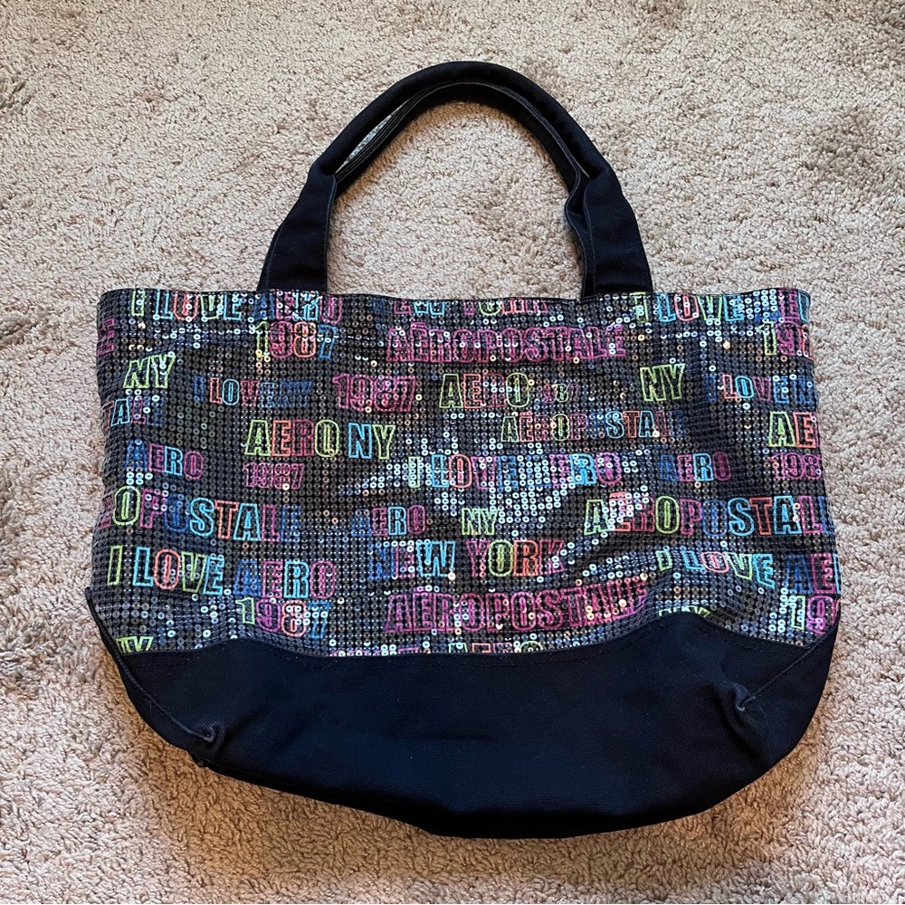 aéropostale black sequin canvas weekender bag
